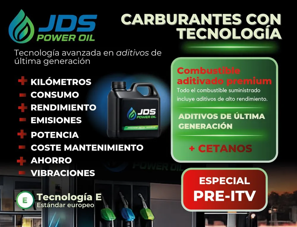 Cartel de punto de venta JDS Power Oil de 51 por 39 centímetros.